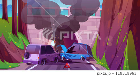 Car crash on highway to tunnel cartoon vector Car crash on highway to tunnel cartoon vector 119319963