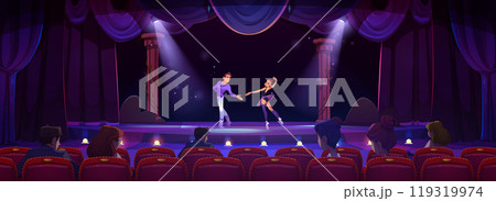 Ballet dancer show on stage and curtain background Ballet dancer show on stage and curtain background 119319974