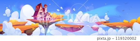 Fantasy house on floating island in autumn sky 119320002