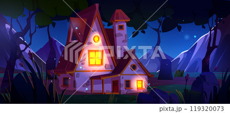 House in night forest vector landscape background 119320073