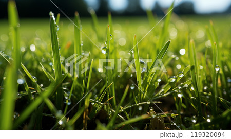 Dive into the lush, green grass with this detailed close-up Each blade of green grass is captured beautifully, creating a serene and vibrant image that highlights the natural elegance of green grass. 119320094