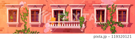 Balcony with fence in old vintage palace building 119320121