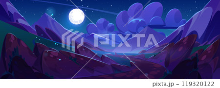 Night mountain landscape with full moon 119320122