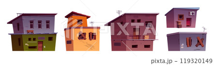 Cartoon set of poor ghetto houses 119320149