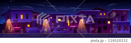 Night ghetto street district and poor house vector 119320152