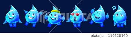 Water drop cartoon mascot character happy face Water drop cartoon mascot character happy face 119320160