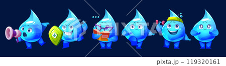 Cartoon set of water drop mascots with emotions Cartoon set of water drop mascots with emotions 119320161