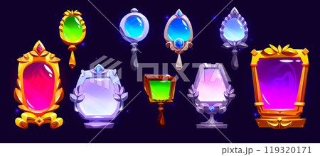 Cartoon antique neon effect vintage mirror frame Cartoon antique neon effect vintage mirror frame 119320171