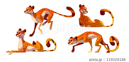 Set of cheetah character in different poses 119320186