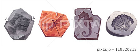 Fossil animal archaeology stone vector icon set 119320215