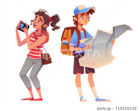 Tourist tourist character with backpack and map Tourist tourist character with backpack and map 119320230