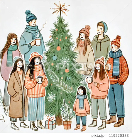 クリスマスツリーの周りにたくさんの人がいる 119320388