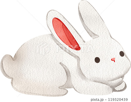 A cute white rabbit is happily sitting, hand-drawn watercolor illustration A cute white rabbit is happily sitting, hand-drawn watercolor illustration 119320439