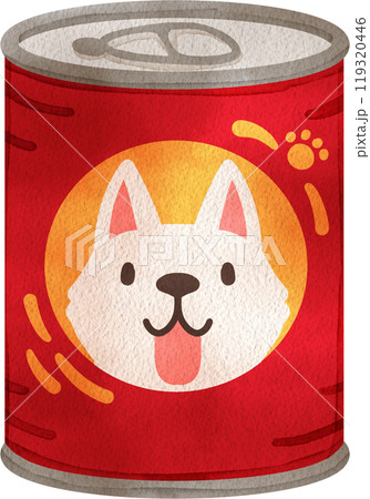 Wet food in the can for dog animal, hand-drawn, watercolor, illustration 119320446