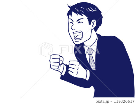 叫ぶ高校生男子　モノクロ 119320617