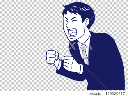 叫ぶ高校生男子　モノクロ 119320617