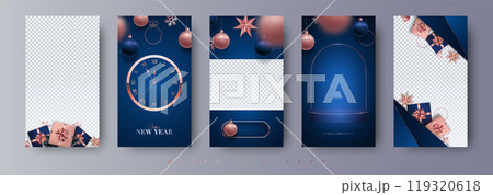 Elegant navy New Year's story template set with copper accents Elegant navy New Year's story template set with copper accents 119320618