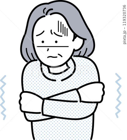 寒気がするシニア女性のイラスト 119320736