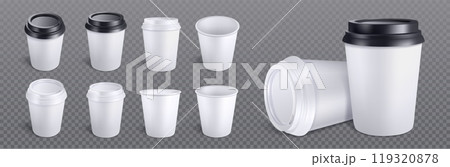 3d white coffee cup isolated vector mockup set 119320878