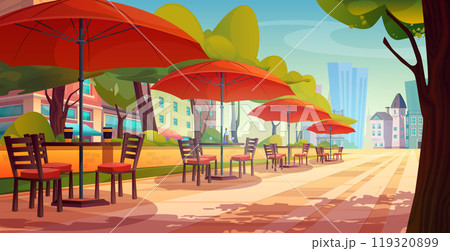 Outdoor street cafe in summer park area cartoon Outdoor street cafe in summer park area cartoon 119320899