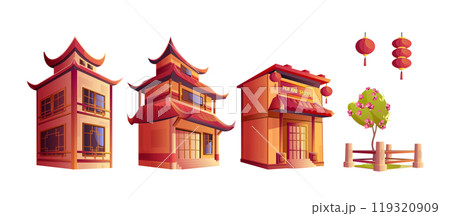 Cartoon set of Chinese buildings Cartoon set of Chinese buildings 119320909