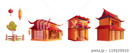 Chinese street restaurant building for town set 119320910