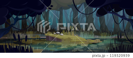 Jungle forest swamp with rain vector background 119320939
