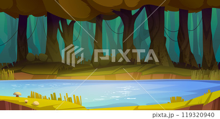 Lake in forest vector nature landscape background 119320940