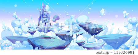 Frozen magic princess castle with snow in winter 119320991