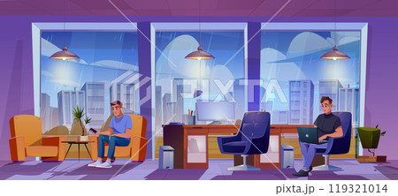 Man in room with window workplace vector interior 119321014