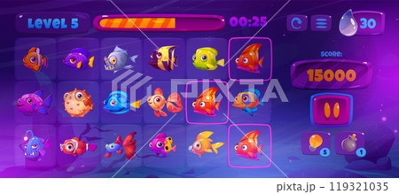 Underwater game ui interface with fish slot icon Underwater game ui interface with fish slot icon 119321035