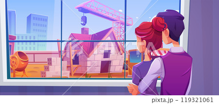 Couple looking at house construction site Couple looking at house construction site 119321061