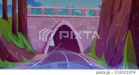 Highway tunnel under bridge in rainy weather 119321074