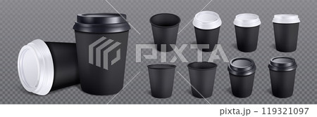 3d black coffee cup isolated vector mockup set 3d black coffee cup isolated vector mockup set 119321097