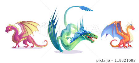 Flying fantasy dragon for magic game vector set 119321098