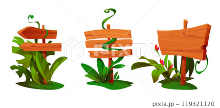 Jungle plant on game wood sign board ui cartoon 119321120