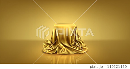 Gold silk cloth podium box cover to reveal gift 119321150
