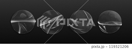Transparent plastic adhesive sticker mockup. 119321206