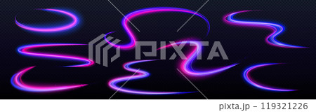 Neon speed line light effect with swirl glow wave Neon speed line light effect with swirl glow wave 119321226
