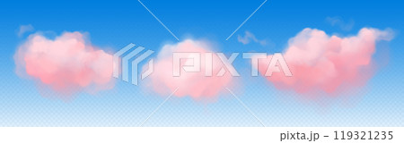 Realistic pink clouds on transparent blue sky 119321235