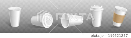 Paper coffee cup mockup with cap and craft holder. 119321237