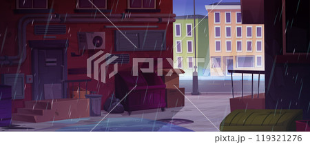 Rain on city alley back street cartoon background 119321276