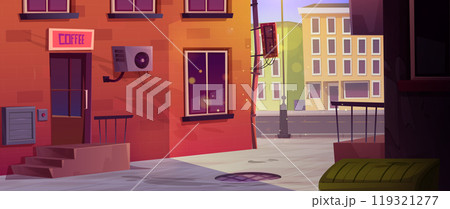 Backstreet alley with coffee shop Backstreet alley with coffee shop 119321277