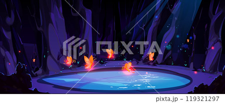 Fireflies on swamp in forest cartoon vector 119321297