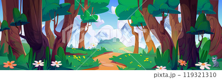 Forest road to mountain summer sky background Forest road to mountain summer sky background 119321310