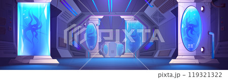 Futuristic spaceship interior corridor and capsule 119321322
