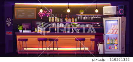 Bar counter interior - cartoon vector illustration 119321332