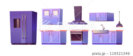 Kitchen interior furniture cartoon vector set 119321349