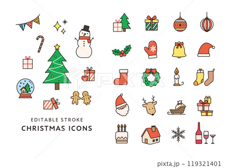クリスマスにまつわるアイコンセット(カラー) クリスマスにまつわるアイコンセット(カラー) 119321401