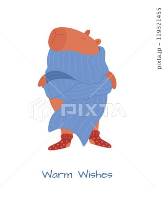 Winter greeting card with capybara and warm wishes 119321455